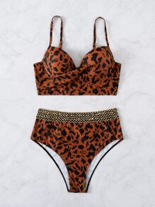 Bộ bikini xoắn gọng in họa tiết ngẫu nhiên, cho kỳ nghỉ hè ở bãi biển - Nhiều màu - Xem 6