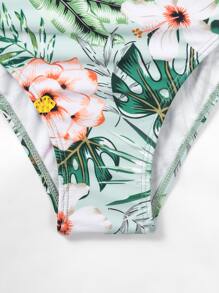 SHEIN Swim 夏季随机热带和菠萝印花聚拢连体泳衣 - 彩色 - 查看 8