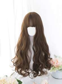 alicegarden 1 Piece Synthetic Heat-Resistant, Long  Wavy Hair Wig, With Bangs In Chocolate Brown Wigs, 26 Inches Long, Fully Machine Woven Daily Natural Realistic Wig Christmas Y2k(Excluding Accessories) - Chocolate Brown - View 1