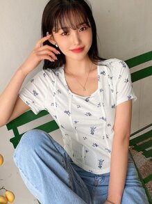 DAZY 印花修身彎曲澎澎短袖t恤 - 白色 - 查看 5