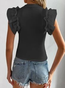 Chiquease Mock Neck Ruffle Trim Tee - Black - View 2