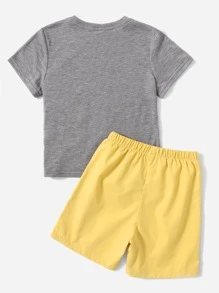 SHEIN Leap Crew Bộ 2 áo thun in hình cây dừa đơn giản thoải mái cho bé trai và quần short - Nhiều màu - Xem 2