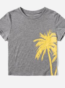 SHEIN Leap Crew Bộ 2 áo thun in hình cây dừa đơn giản thoải mái cho bé trai và quần short - Nhiều màu - Xem 4