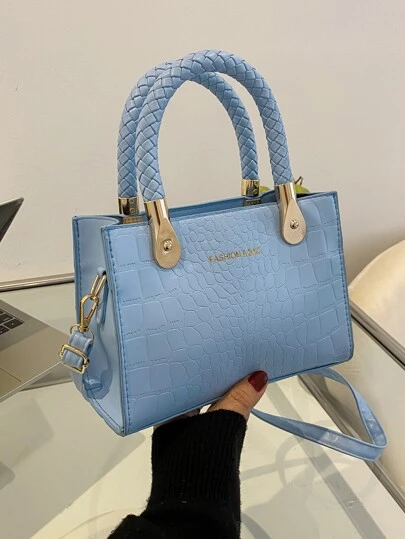 Lightweight,Business Casual Mini Crocodile Embossed Letter Graphic Square Bag For Teen Girls Women College Students,Rookies & White-collar Workers Perfect for Office,College,Work ,Business,Commute,Outdoors, Travel, Outings