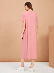 SHEIN Vestido estilo camiseta con estampado de letra japonesa y figura - Rosa vieja - Ver 2