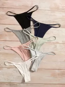 SHEIN 7packs Ribbed Knit Sexy G-String - Multicolor - View 2