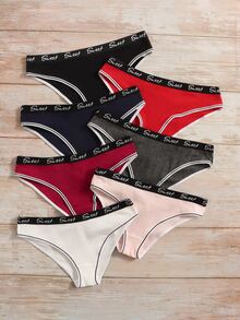7 gói Quần lót chữ cái tương phản sọc sọc quần thể thao - Nhiều màu - Xem 3