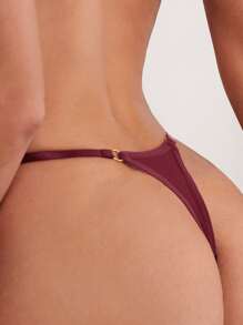 环扣隐形性感丁字裤 - 酒紅色 - 查看 2