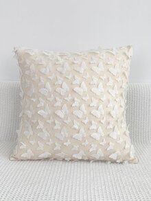 Emboidery Butterfly Cushion Cover Without Filler - Beige - View 3