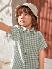 SHEIN 小男童格子圖案前紐扣襯衫和短褲 - 彩色 - 查看 4