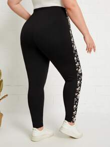 EMERY ROSE Plus Floral Print Side Seam Leggings - Black - View 2