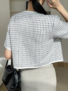 DAZY 格紋印花口袋拼接上衣 - 黑與白 - 查看 2