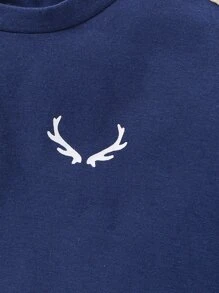 Souflis Souflis Young Boy Antler Print Contrast Tape Tee & Sweatpants Boys Two Pieces Setsboys Two Pieces Setcasual Young Boys Sets - Multicolor - View 4