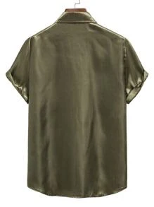 Manfinity Men High Low Hem Satin Shirt - Army Green - View 2