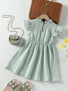 SHEIN Young Girl Floral Embroidery Swiss Dot Ruffle Trim Dress