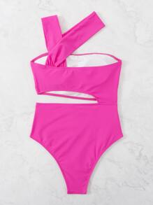 SHEIN Swim Bañador una pieza con abertura - Rosa Fucsia - Ver 2