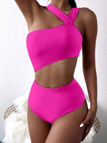 SHEIN Swim Bañador una pieza con abertura - Rosa Fucsia - Ver 3