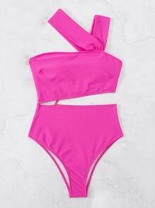 SHEIN Swim Bañador una pieza con abertura - Rosa Fucsia - Ver 4