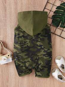 Baby Boy Summer Casual Camouflage Printed Patchwork Sleeveless Hooded Romper
