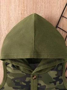 Baby Boy Summer Casual Camouflage Printed Patchwork Sleeveless Hooded Romper