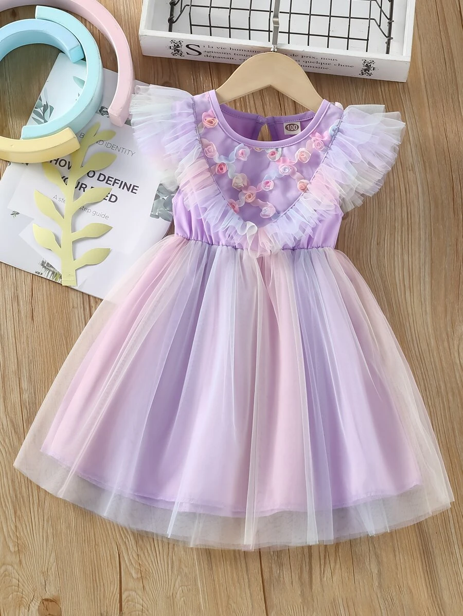 Đầm bé gái Tương phản Mesh Xù Ombre Hấp dẫn - Màu Lilac Tím - Xem 1