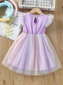 Đầm bé gái Tương phản Mesh Xù Ombre Hấp dẫn - Màu Lilac Tím - Xem 2