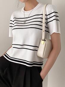 DAZY 條紋紋織上衣 - 黑與白 - 查看 2