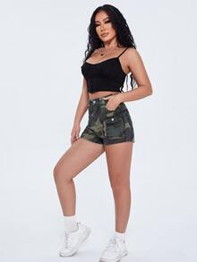 Quần short denim nữ Nút Túi Dây kéo Ngụy trang - Nhiều màu - Xem 3