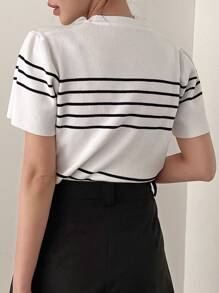 DAZY 條紋紋織上衣 - 黑與白 - 查看 5