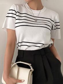 DAZY 條紋紋織上衣 - 黑與白 - 查看 7