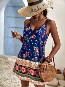 SHEIN VCAY 印花吊帶連衣裙