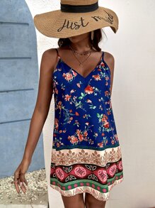 SHEIN VCAY 印花吊帶連衣裙