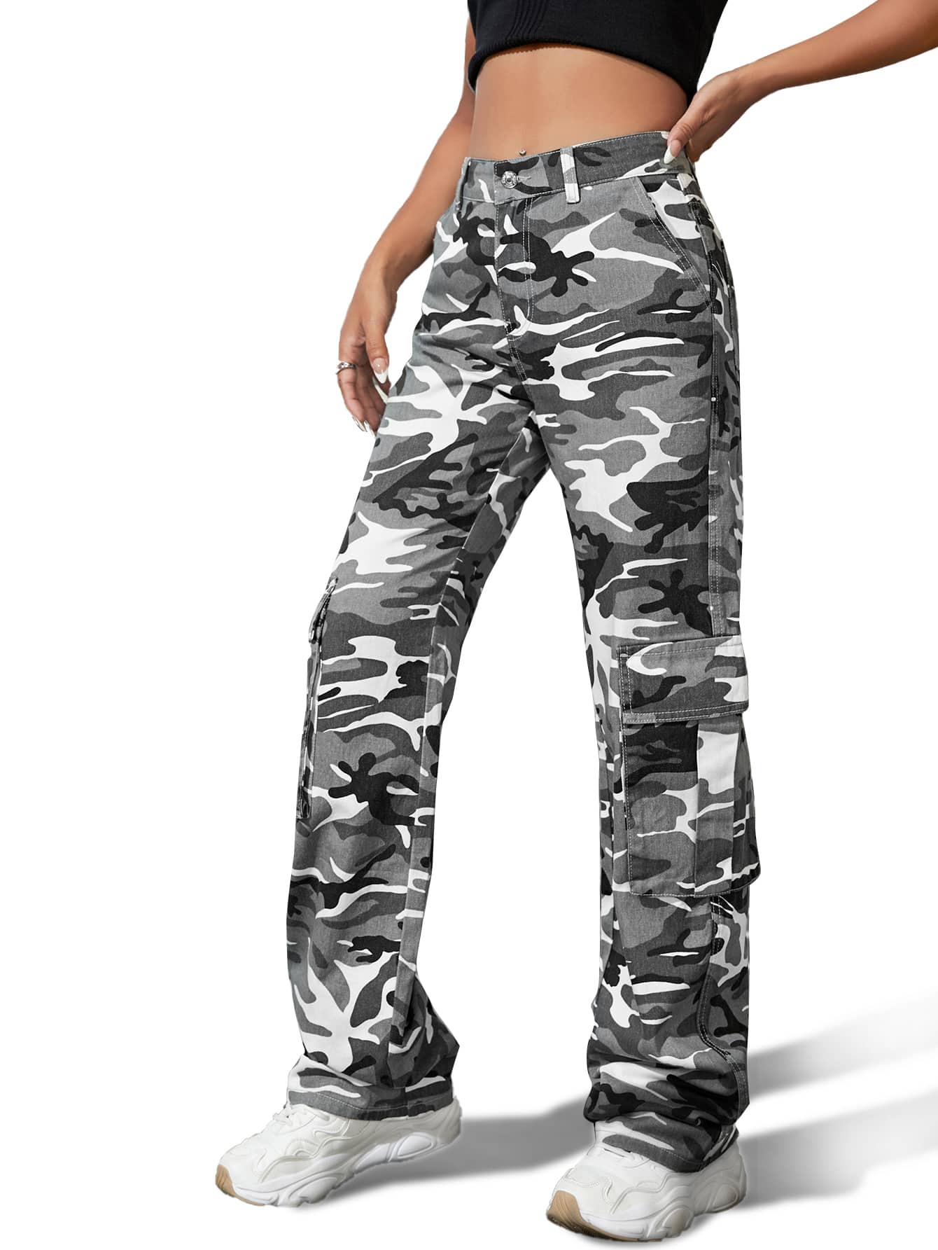 Camo Flap Pocket Side Cargo Jeans - Multicolor - View 1
