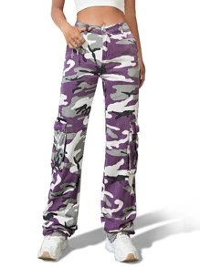 Camo Flap Pocket Side Cargo Jeans - Multicolor - View 1