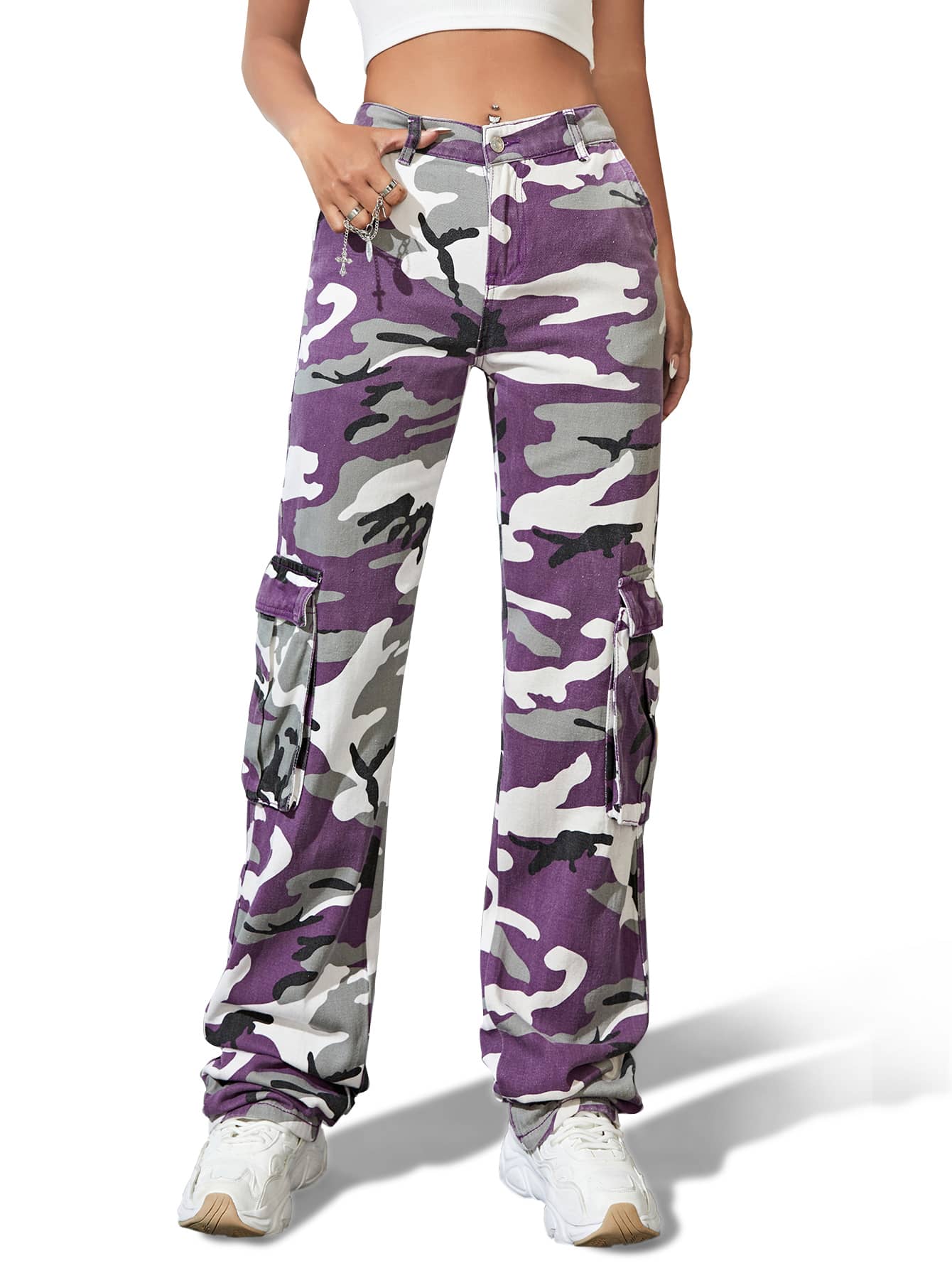 Camo Flap Pocket Side Cargo Jeans - Multicolor - View 1