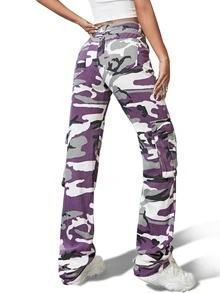Camo Flap Pocket Side Cargo Jeans - Multicolor - View 2