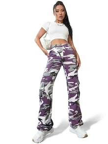 Camo Flap Pocket Side Cargo Jeans - Multicolor - View 6