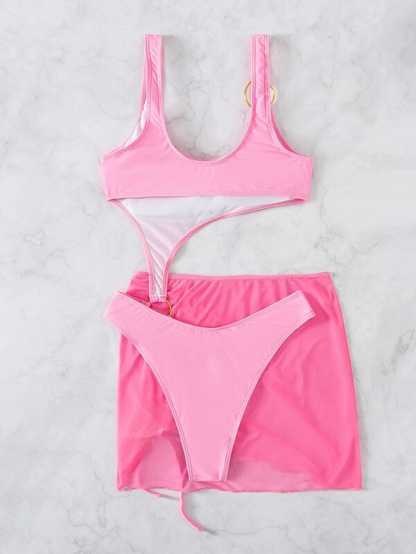 SHEIN Swim Vcay Cut Out Oring One Piece Swimsuit & Beach Skirt SHEIN USA