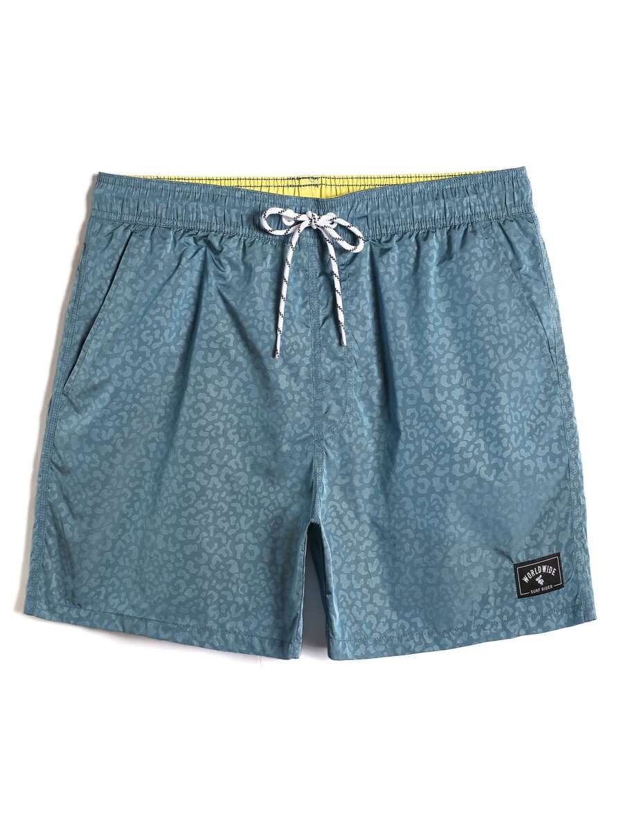 Manfinity Hombres Shorts de natación con estampado con parche de letra - Neblina azul - Ver 1