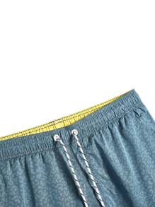 Manfinity Hombres Shorts de natación con estampado con parche de letra - Neblina azul - Ver 5