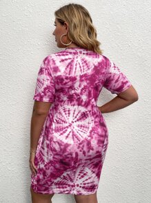 Plus Tie Dye Tulip Hem Dress - Purple - View 2