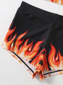 SHEIN Swim Summer Beach Fire Print Bikini Set Tank Wireless Bra Top & Boxer Shorts 2 Pieces Bikini - Black - View 4