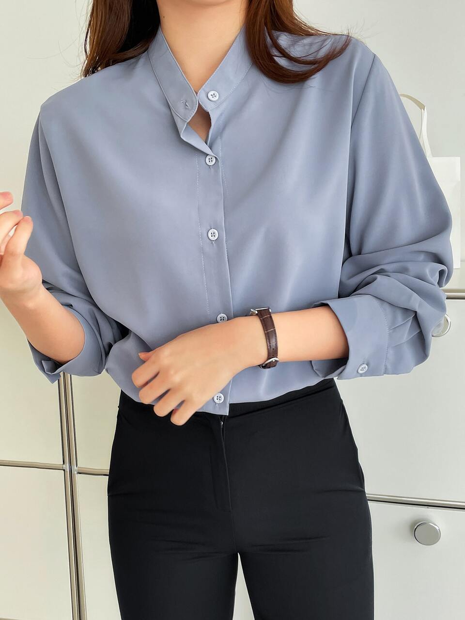 Solid Button Front Blouse,Fall Clothes Long Sleeve Top