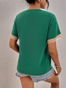 Breezaya Contrast Guipure Lace Blouse - Green - View 2