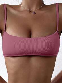 Ribbed Knit Bikini Top, For Summer Beach Vacation - Rusty Rose - View 1