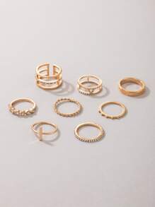 8 piezas Anillo con diseño de diamante de imitación - Amarillo Oro - Ver 4