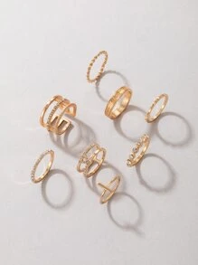 8 piezas Anillo con diseño de diamante de imitación - Amarillo Oro - Ver 6