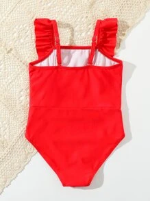 Bañadores de niñas pequeñas Volante Liso Dulce - Rojo - Ver 2