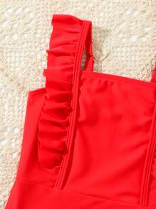 Bañadores de niñas pequeñas Volante Liso Dulce - Rojo - Ver 4