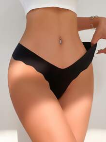 波浪邊無痕內褲 - 黑色 - 查看 3